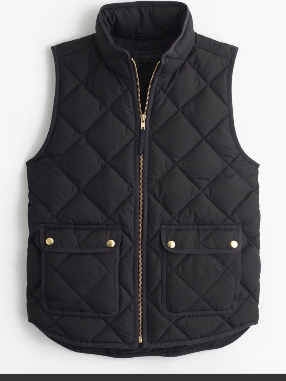 J. Crew Black Excursion Down Filled Quilted Puffer Vest with Gold Hardware EUC